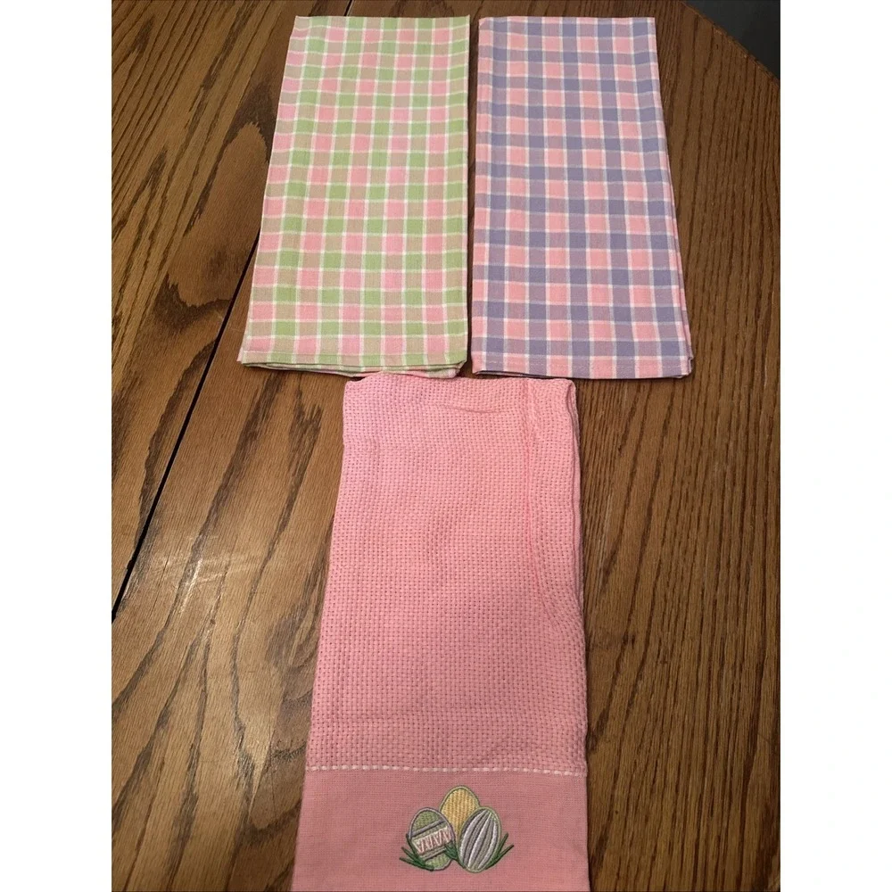 Lillian Vernon Set Of 3 Easter Egg Kitchen Towels Plaid Spring New In Bag‎